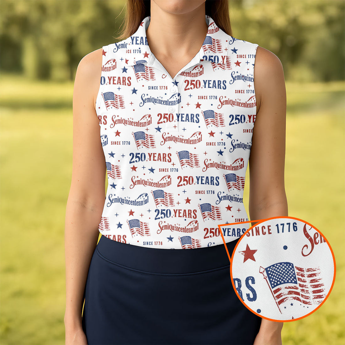 Semiquincentennial 250 Years Since 1776 Ladies Golf Tops, 4th Of July Patriotic Golf Shirt For Women