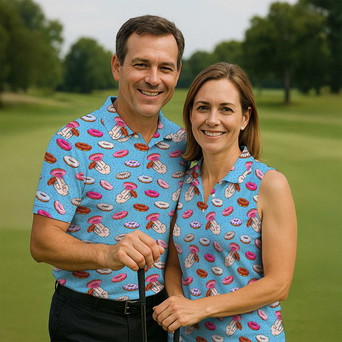 Finger Donuts Adult Humor Blue Golf Shirt, Fun Women's Golf Shirts, Women's Golf Tops, Golf Gift For Ladies