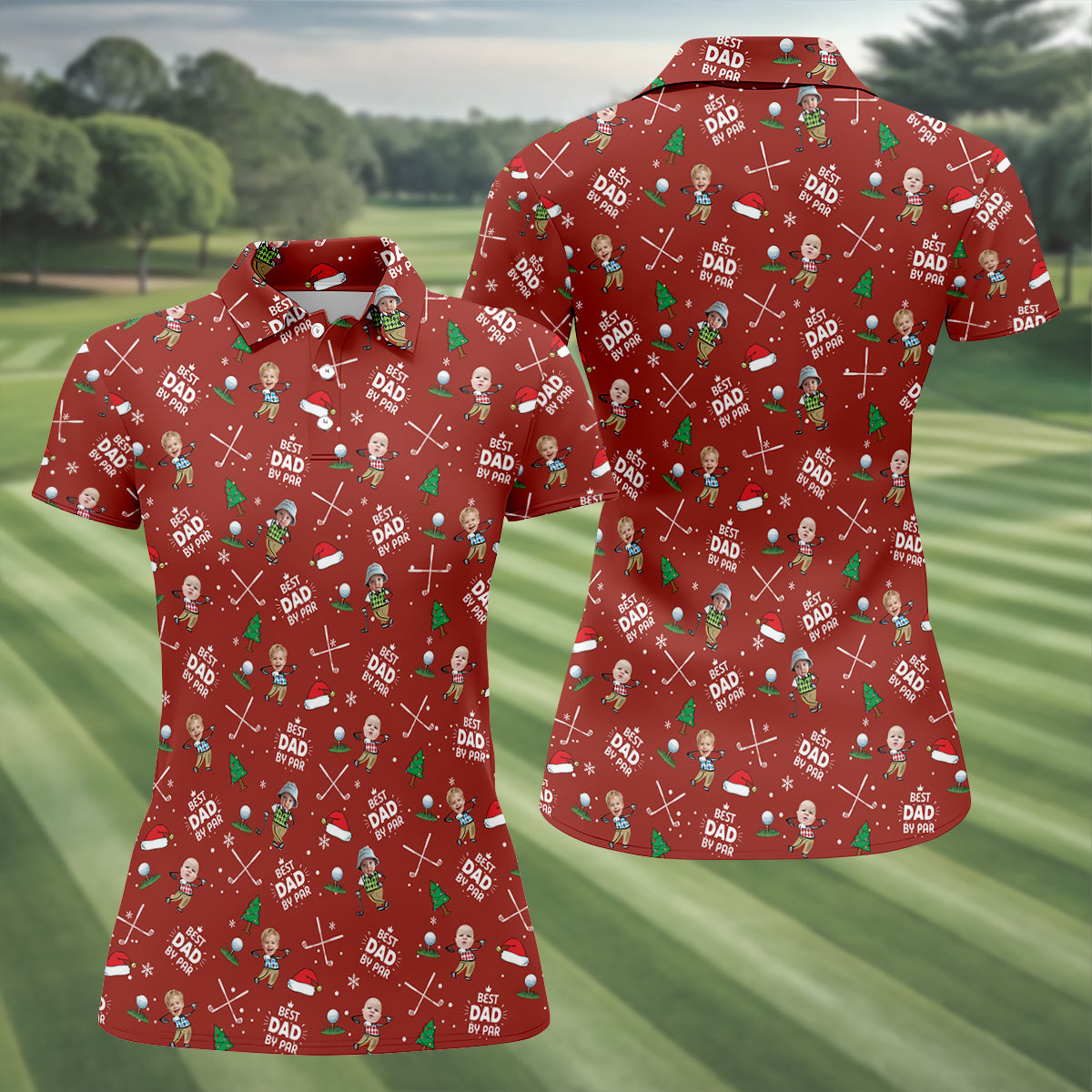 Custom Face Best Dad By Par Red Golf Shirt, Christmas Golf Shirt, Ladies Golf Polos, Women's Polo Shirt