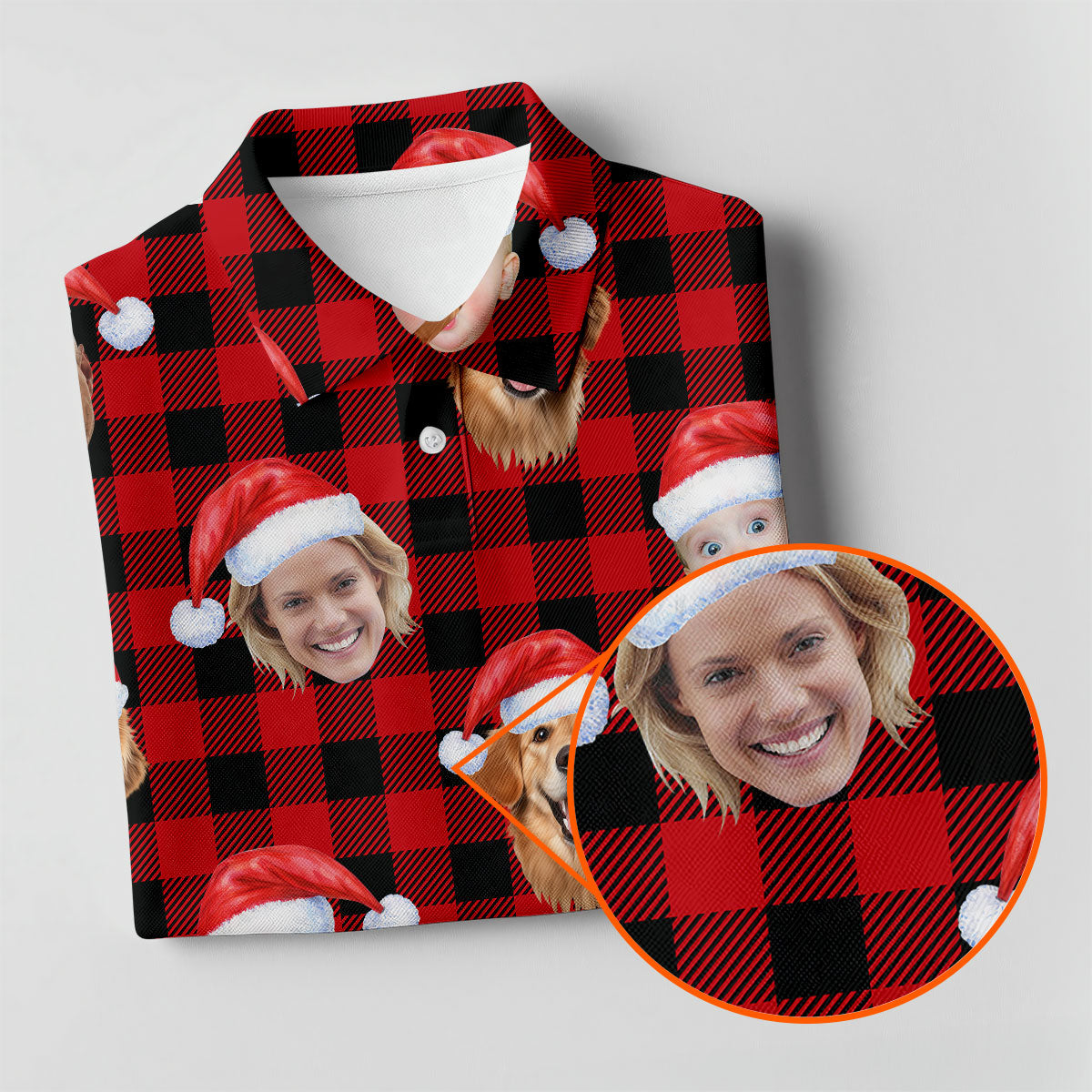 Custom Face Black And Red Checkered Christmas Golf Shirt, Ladies Golf Tops, Golf Gifts For Women