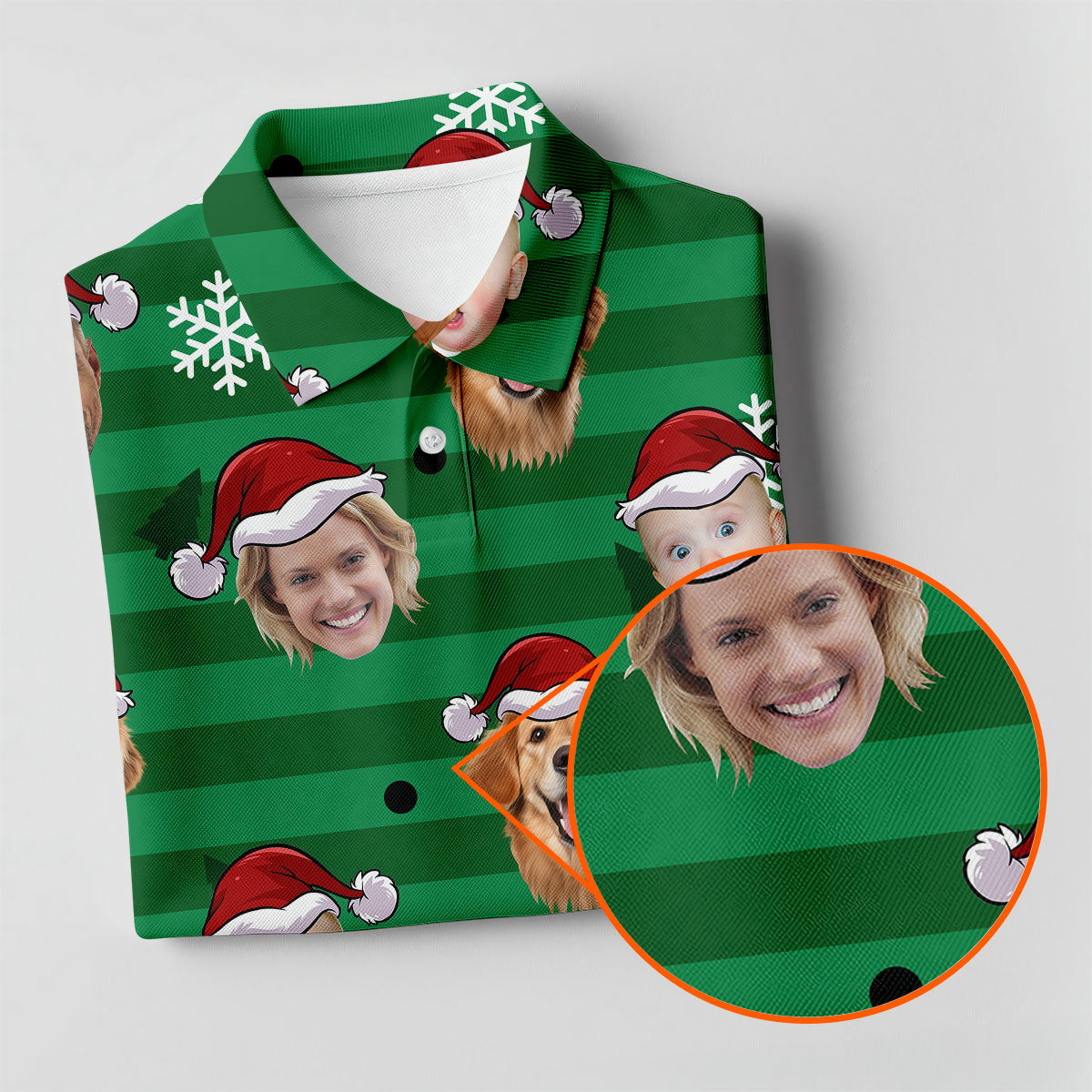 Custom Face Green Stripe Christmas Golf Shirt, Women's Golf Tops, Ladies Golf Shirts, Christmas Golf Gift