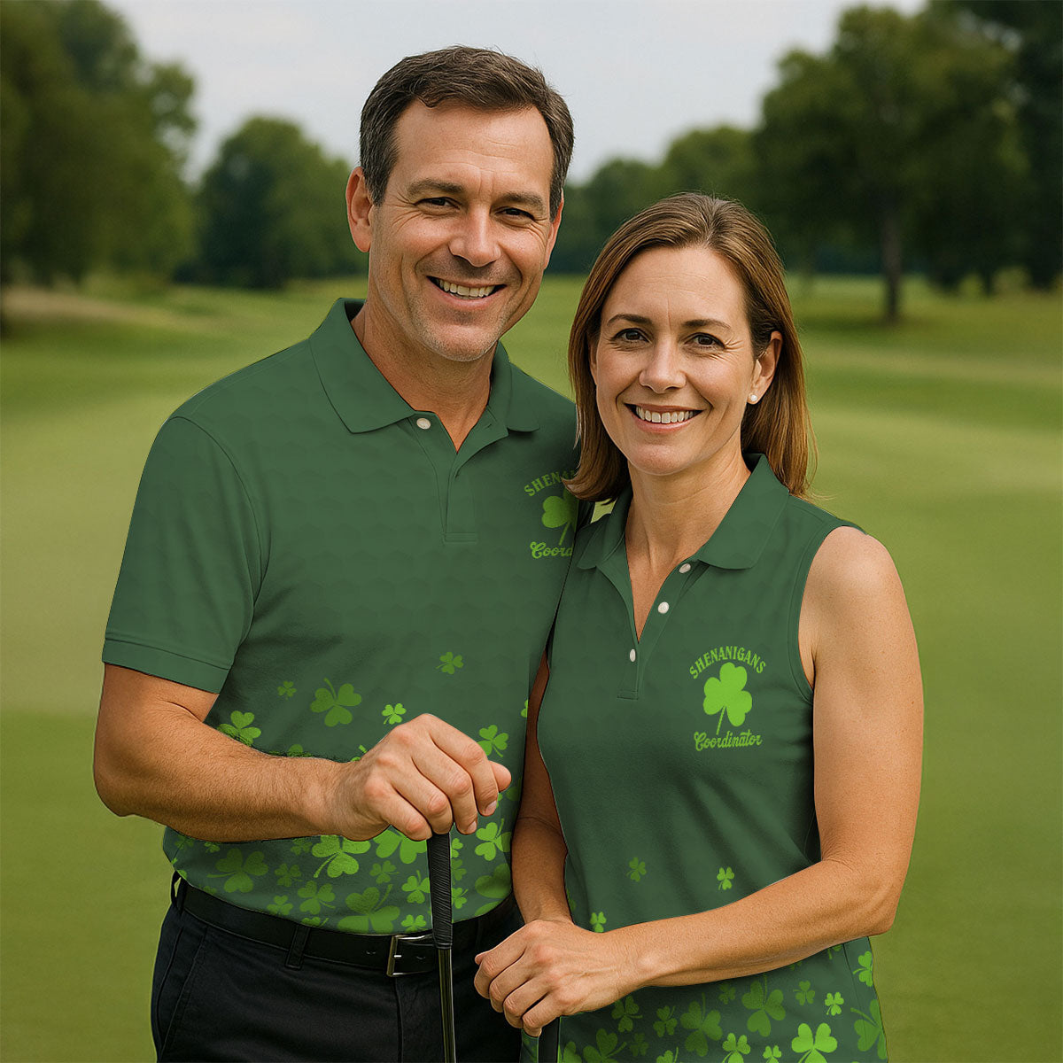 Shenanigans Coordinator Golf Ball Pattern St Patrick Day Green Golf Shirt, Women's Golf Tops, Ladies Golf Polos