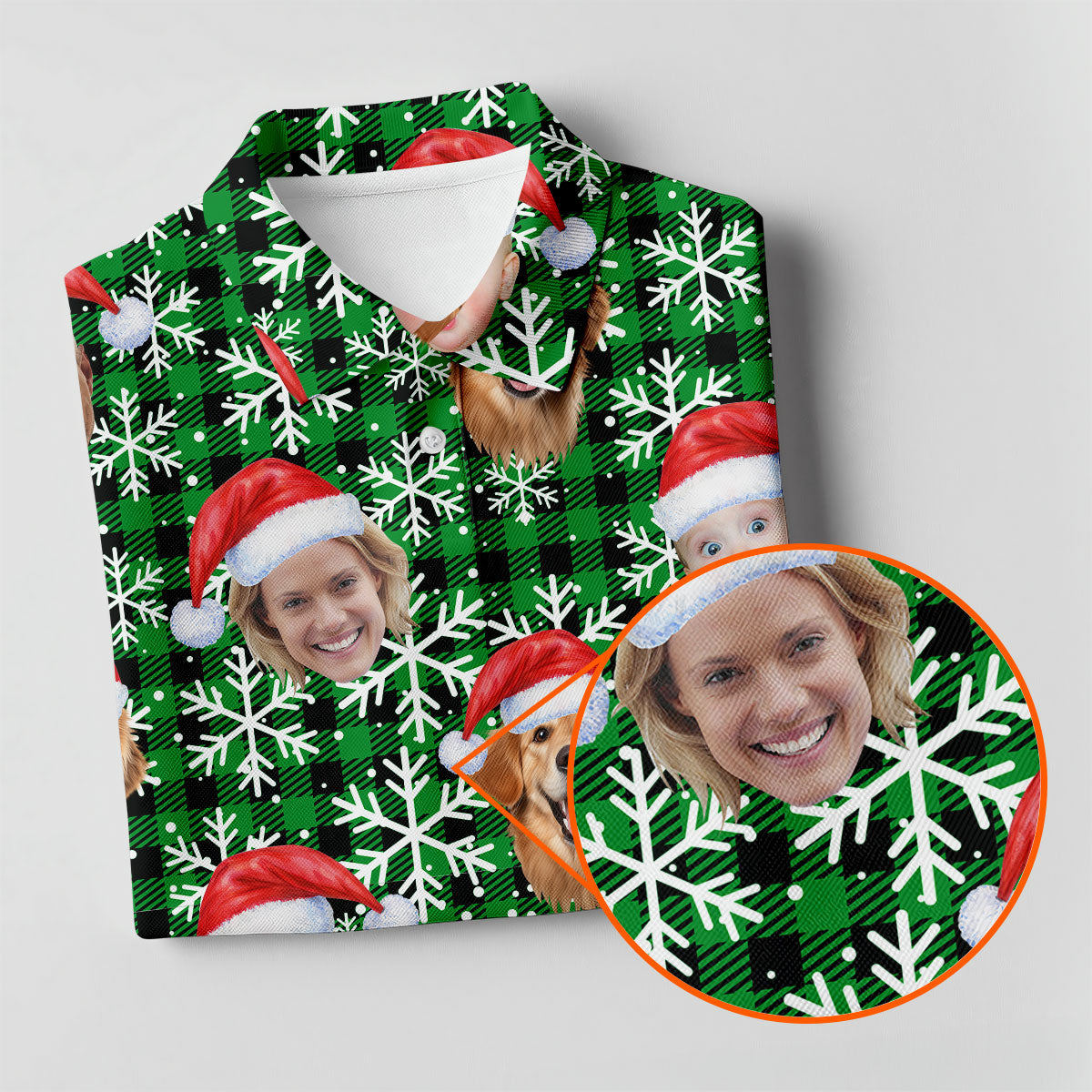Custom Face Green And Black Checkered Christmas Golf Shirt, Ladies Golf Shirts, Golf Gifts For Women
