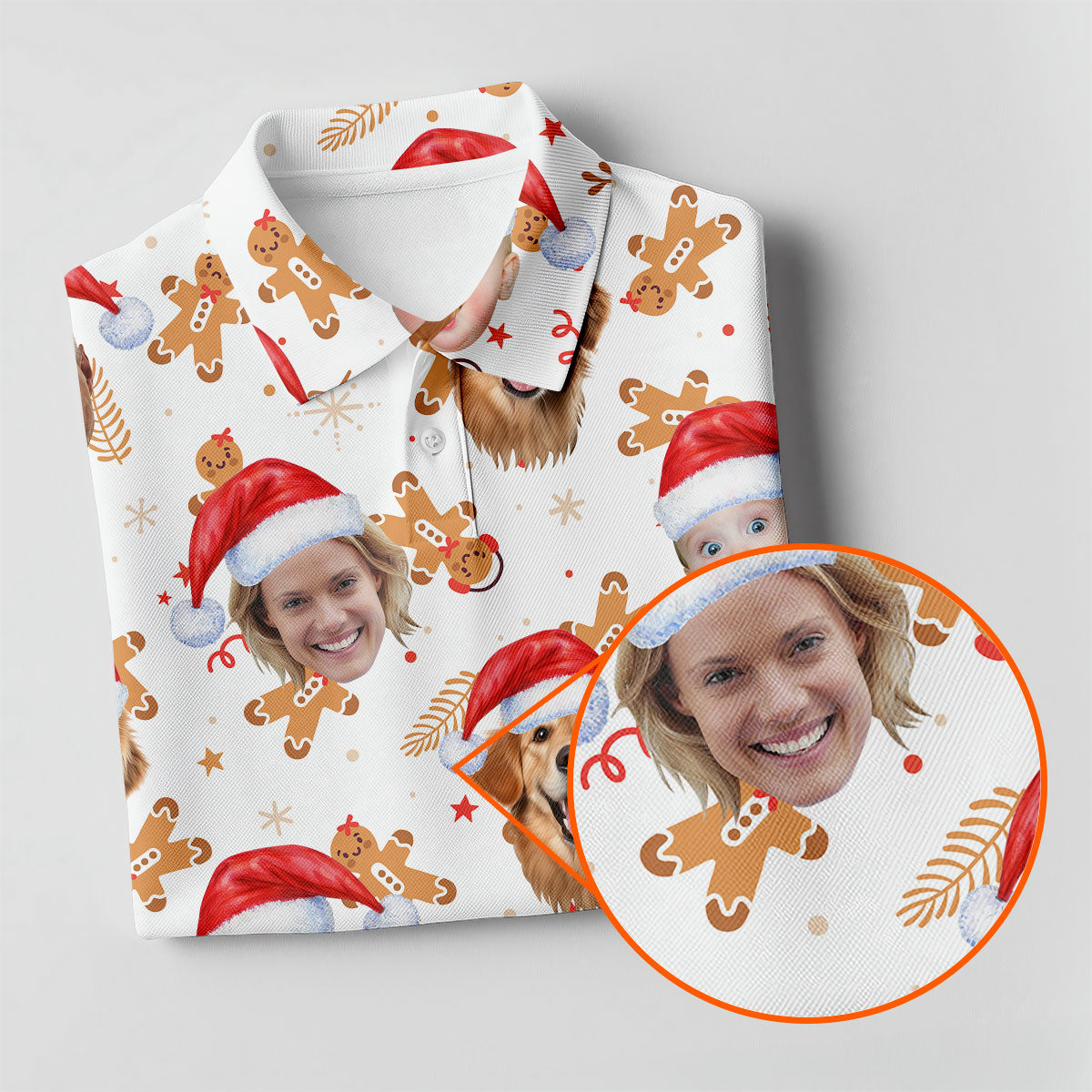 Custom Face Christmas Gingerbread White Golf Shirt, Christmas Golf Shirt, Women's Golf Tops, Golf Gift For Ladies