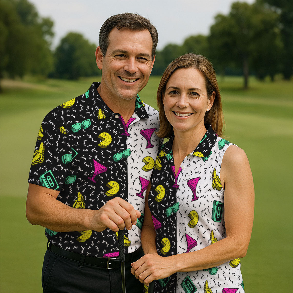 Retro Cassette Sunglasses Cocktail Banana Split Golf Shirt, Hawaiian Golf Shirt, Mens Golf Shirts, Golf Apparel For Men