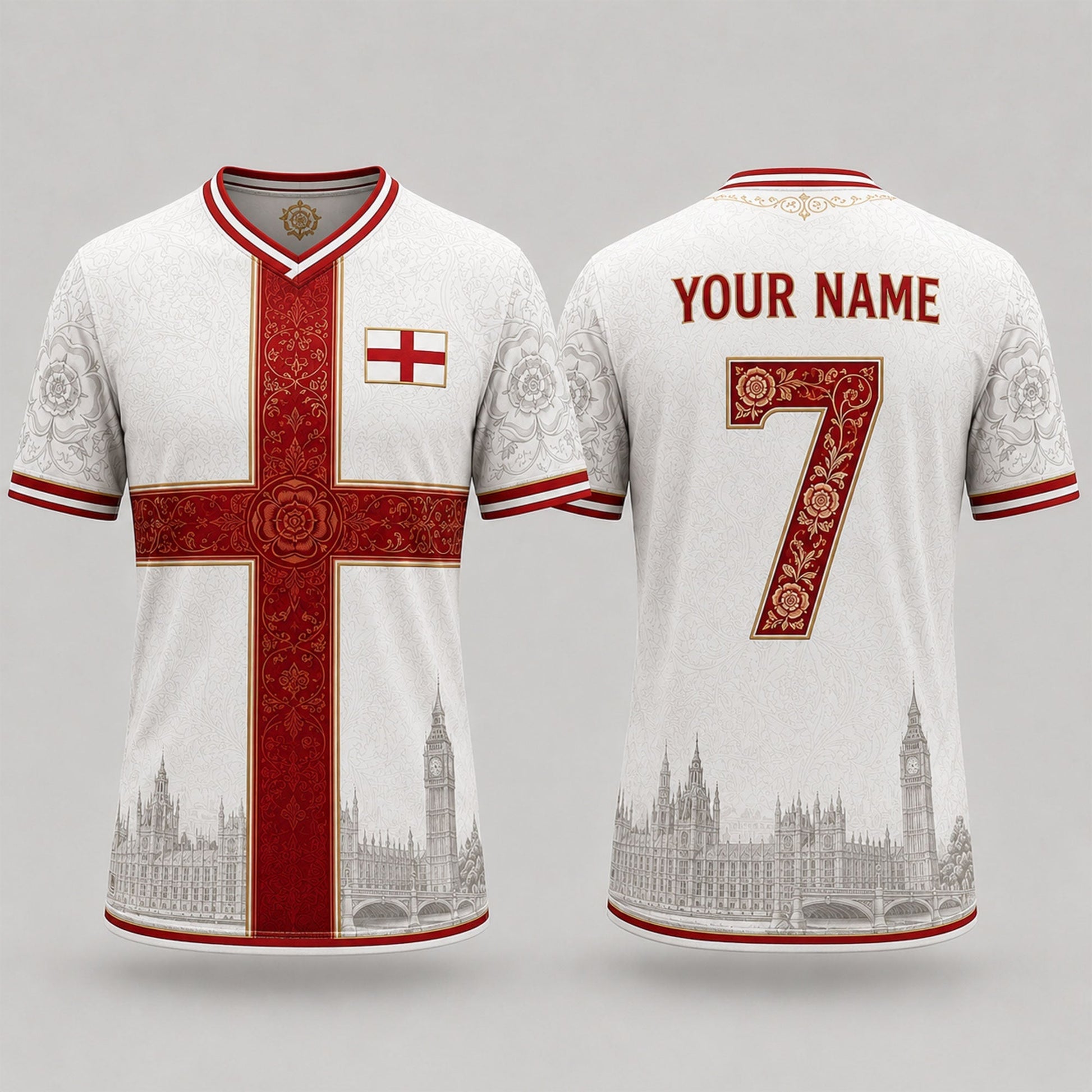 St. George's Cross Fooball Shirt, England Football Flag V-Neck For Men Football Lover, Father's Day Presents