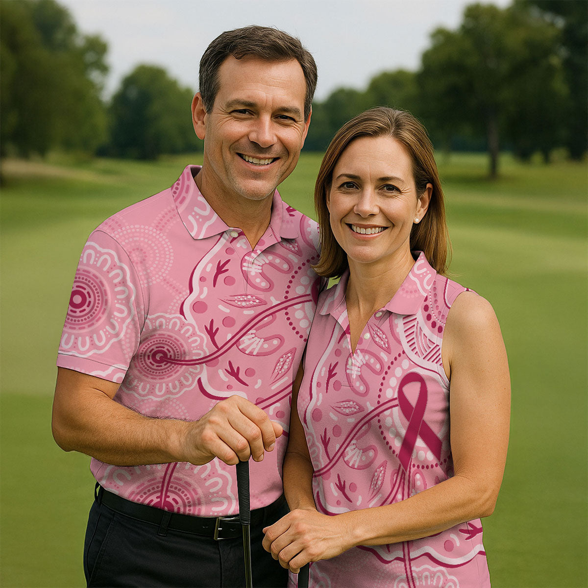 Australia Indigenous Pink Ribbon Women's Golf Shirt, Breast Cancer Awareness Shirt, Golf Shirts For Women
