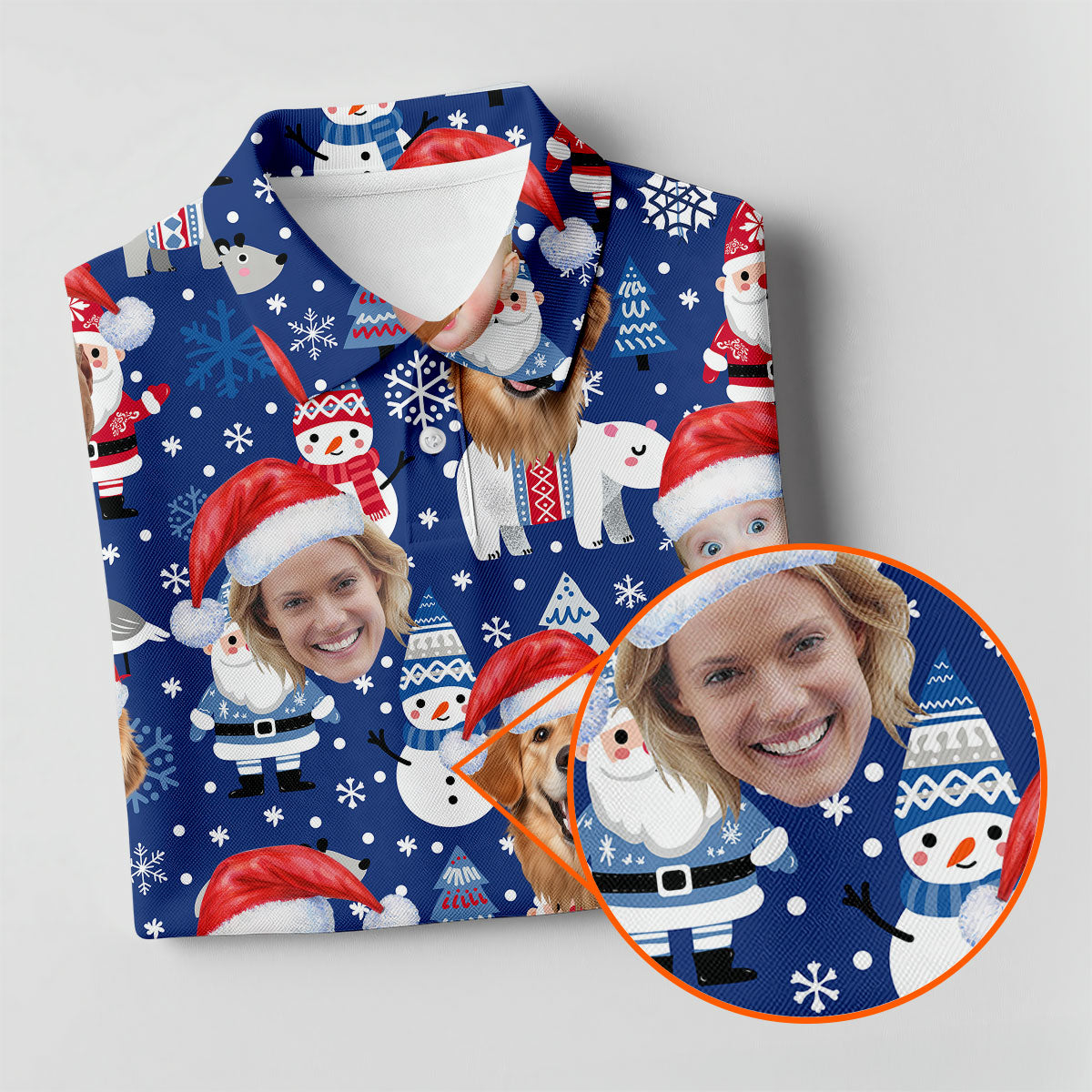 Custom Face Christmas Gnome Pattern Blue Golf Shirt, Christmas Golf Shirt, Women's Golf Tops, Ladies Golf Polos