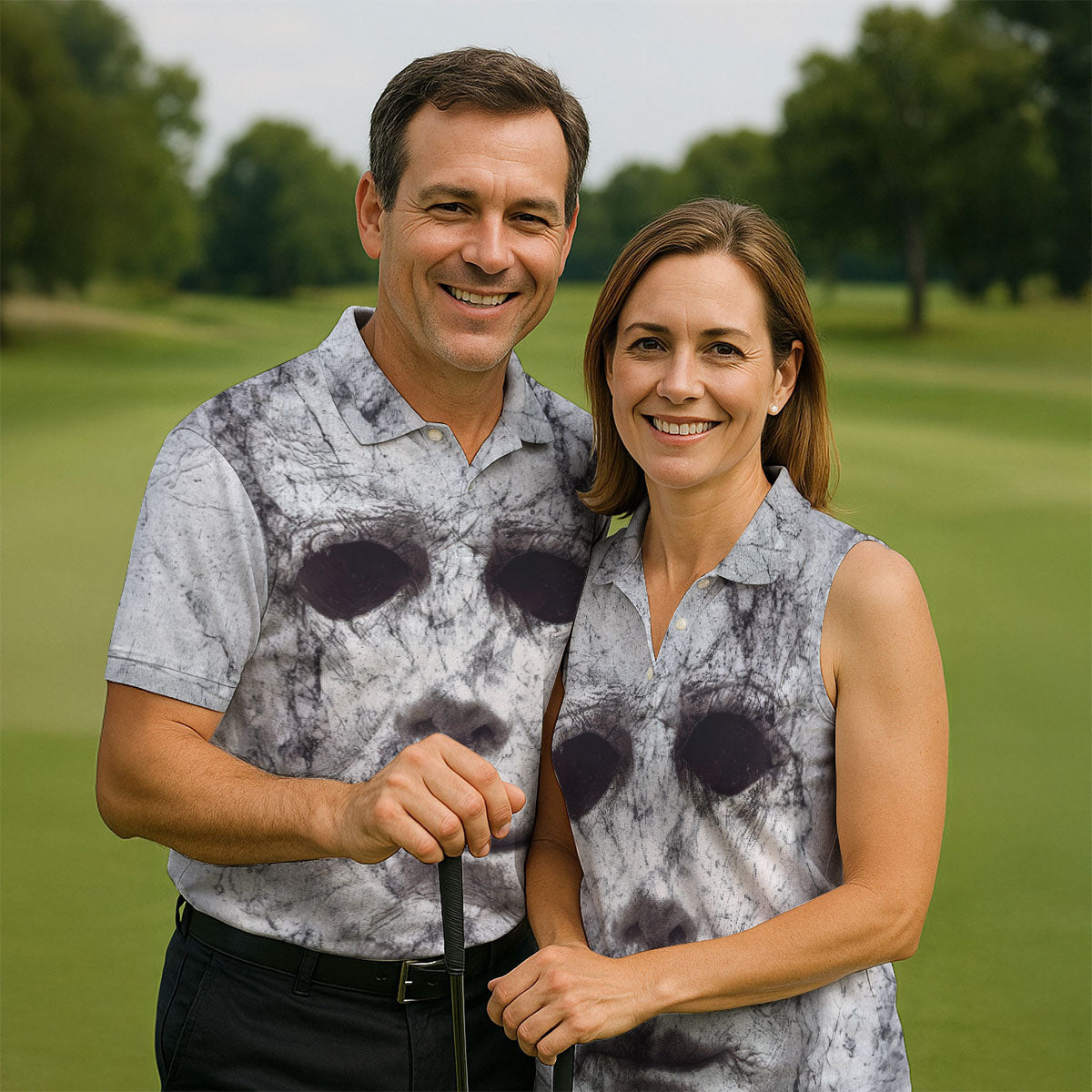 Halloween Michael Myers Horror Face Ladies Golf Polos, Horror Cosplay Women's Golf Tops, Halloween Golf Shirt