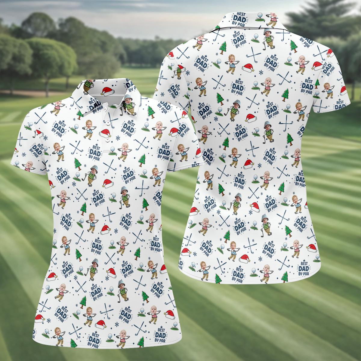 Custom Face Best Dad By Par White Golf Shirt, Christmas Golf Shirt, Ladies Golf Polos, Women's Polo Shirt