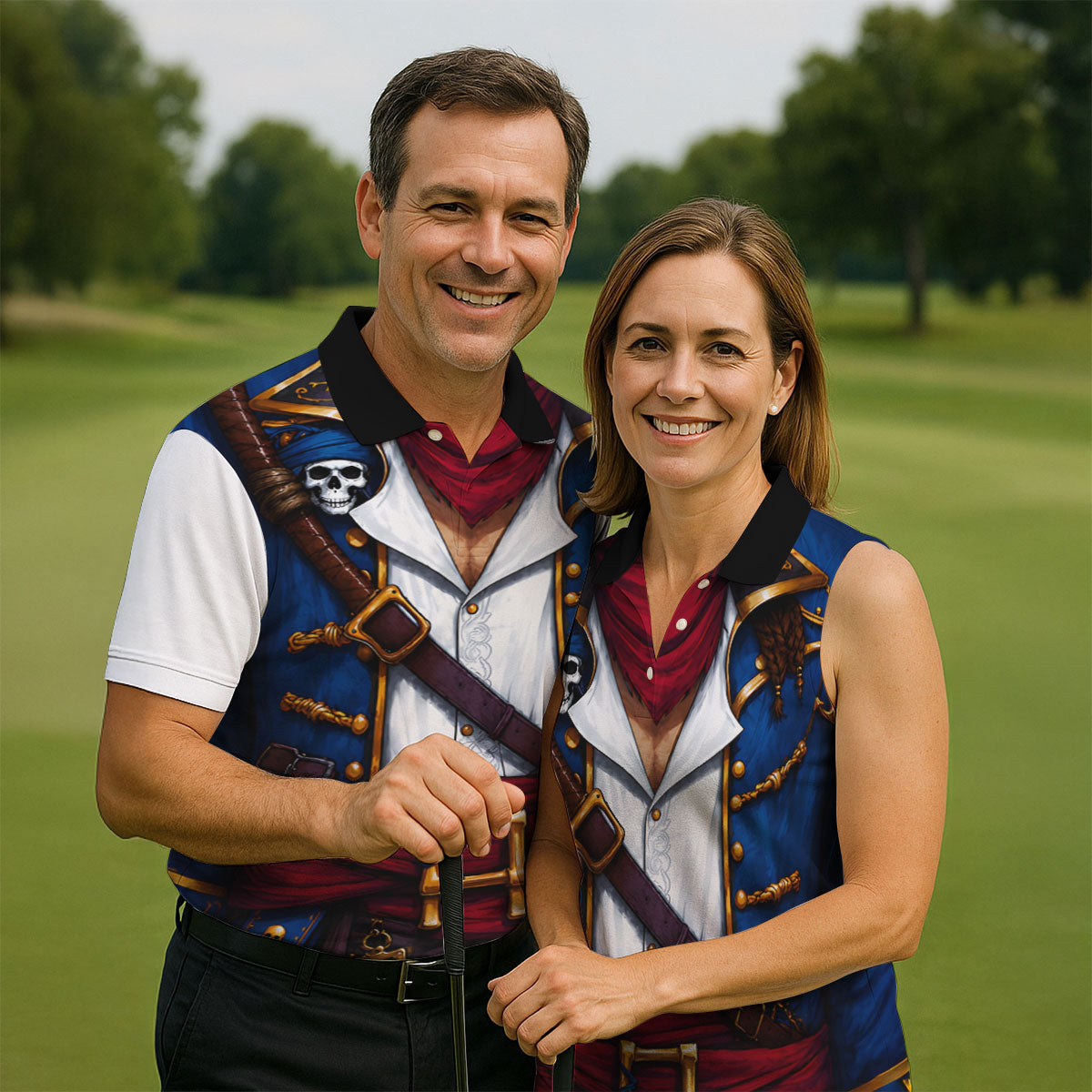 Caribbean Pirate Golf Shirt, Classic Buccaneer Captain Uniform, Golf Shirt For Men