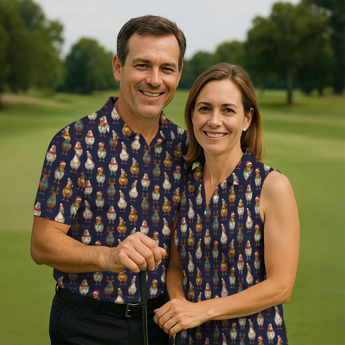 Funny Chicken Christmas Polo Shirt Unique Gift For Golfer, Ladies Golf Shirts, Golf Gifts For Women