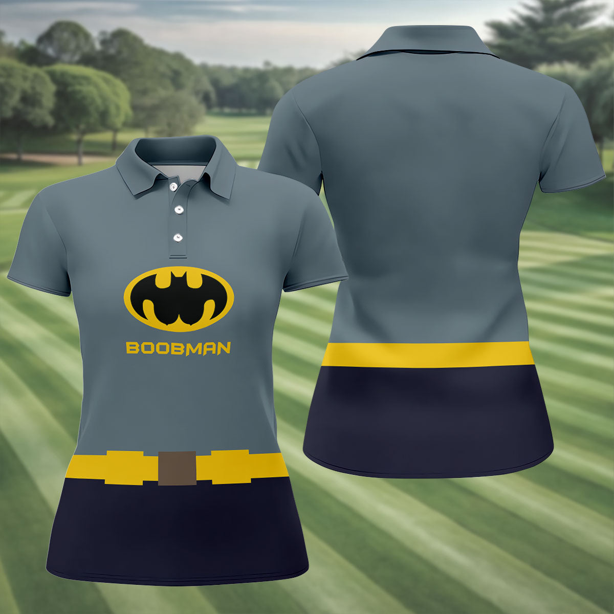 Boobman Comic Hero Logo Sleeveless Golf Shirt, Women's Golf Shirt, Golf Polo For Women, Funny Golf Shirt