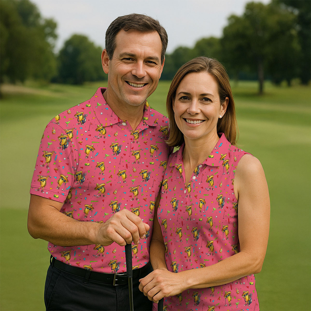 Fairway Fiesta Taco Margarita Mexico Theme Pink Golf Shirt, Women Golf Shirts, Ladies Golf Shirt