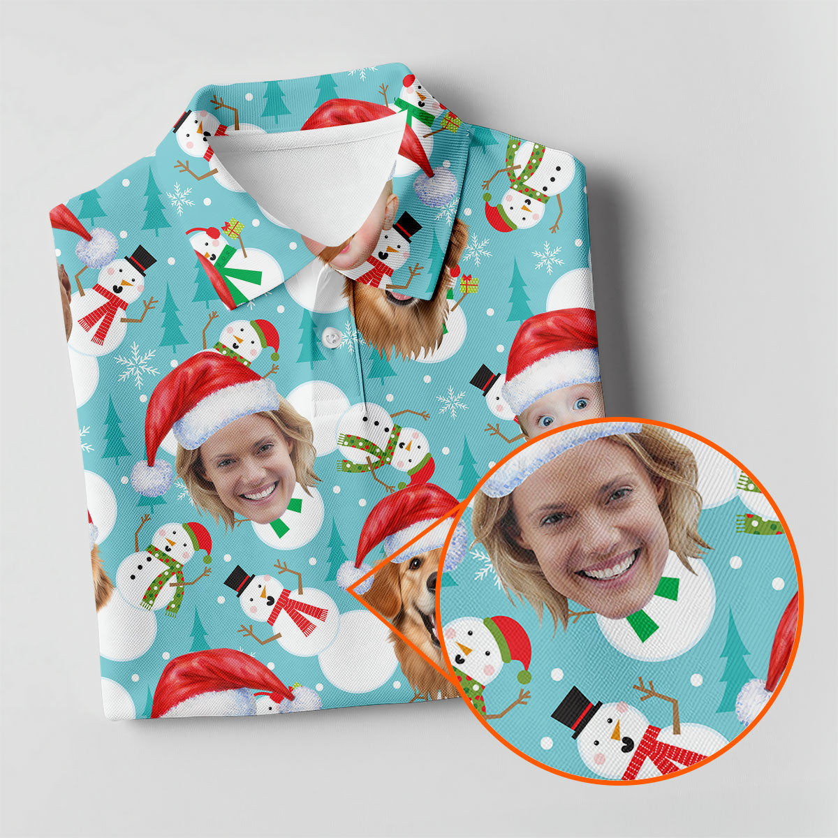 Custom Face Cute Snowman Ice Blue Christmas Golf Shirt, Ladies Golf Tops, Golf Gifts For Women