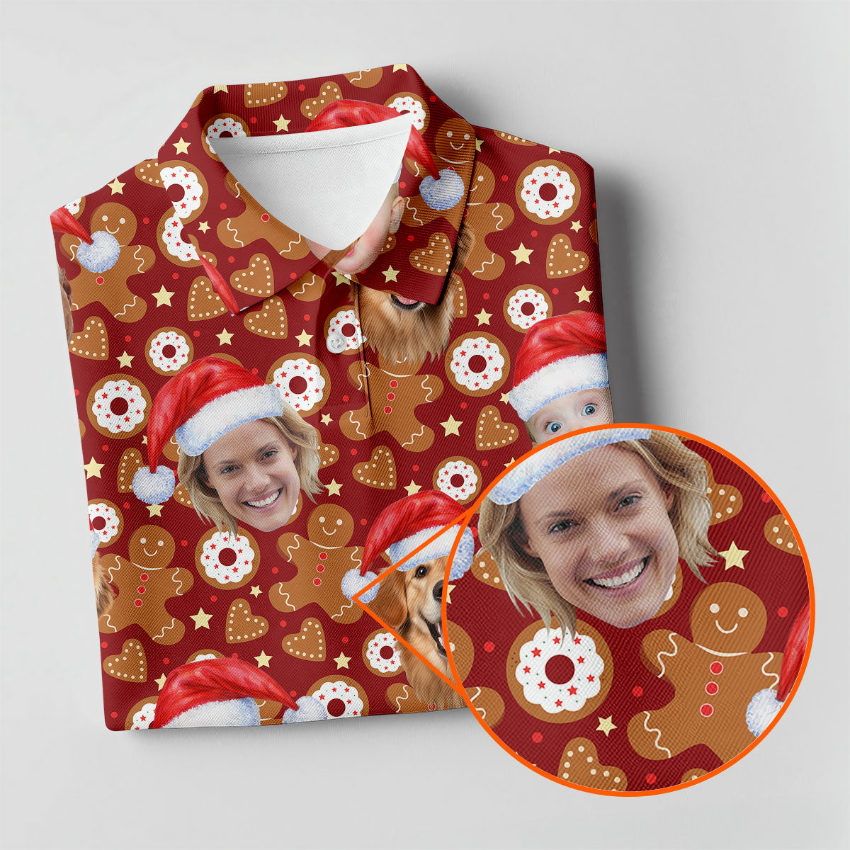 Custom Face Gingerbread Man Christmas Red Golf Shirt, Christmas Golf Shirt, Golf Gifts For Women
