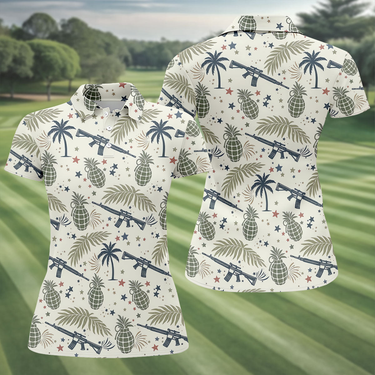 Pineapple Grenade 250 Years Tropical Theme Retro Golf Shirt, Patriotic 4th Of July Women's Golf Tops
