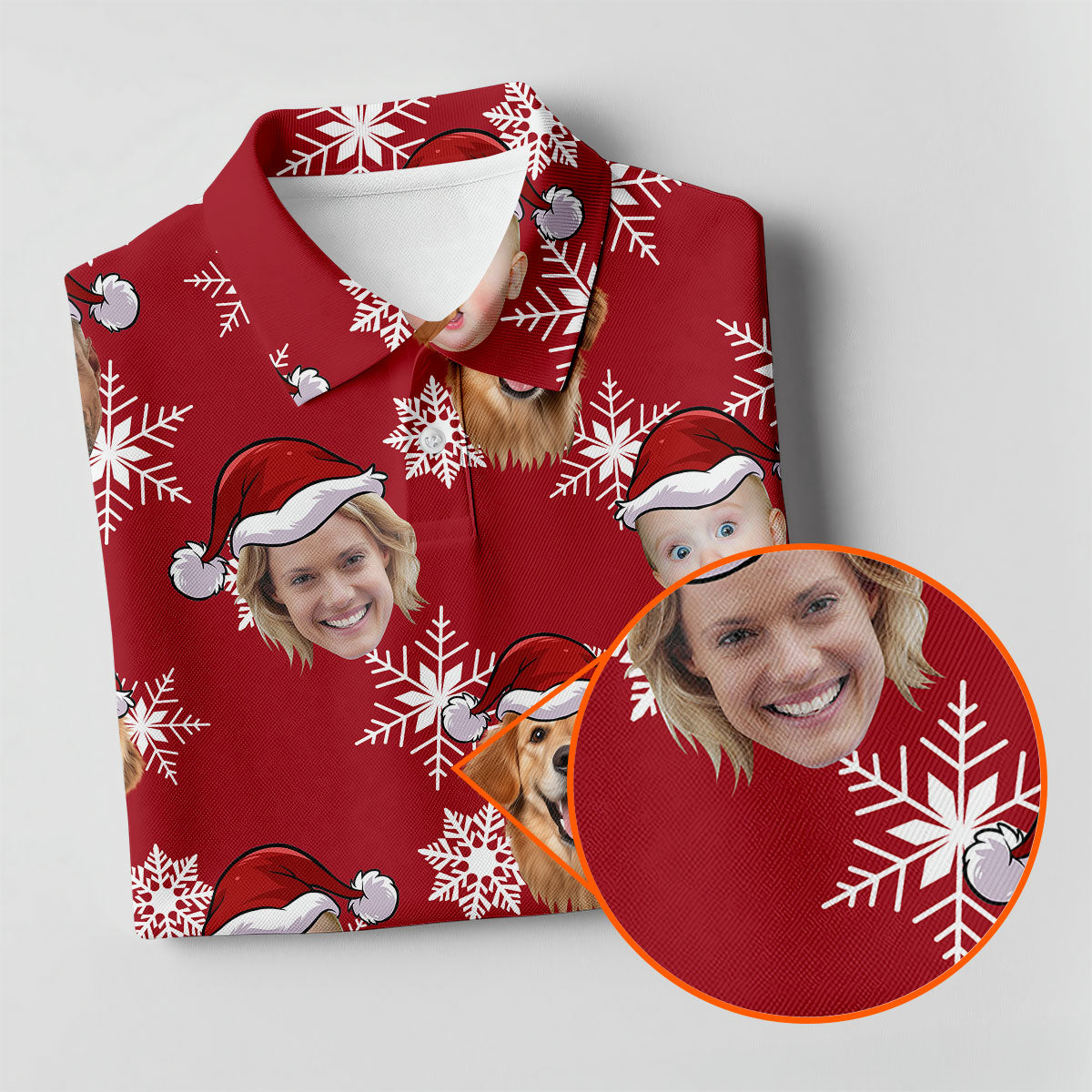 Custom Face Dark Red And White Christmas Women's Golf Tops, Ladies Golf Shirts, Christmas Golf Gift