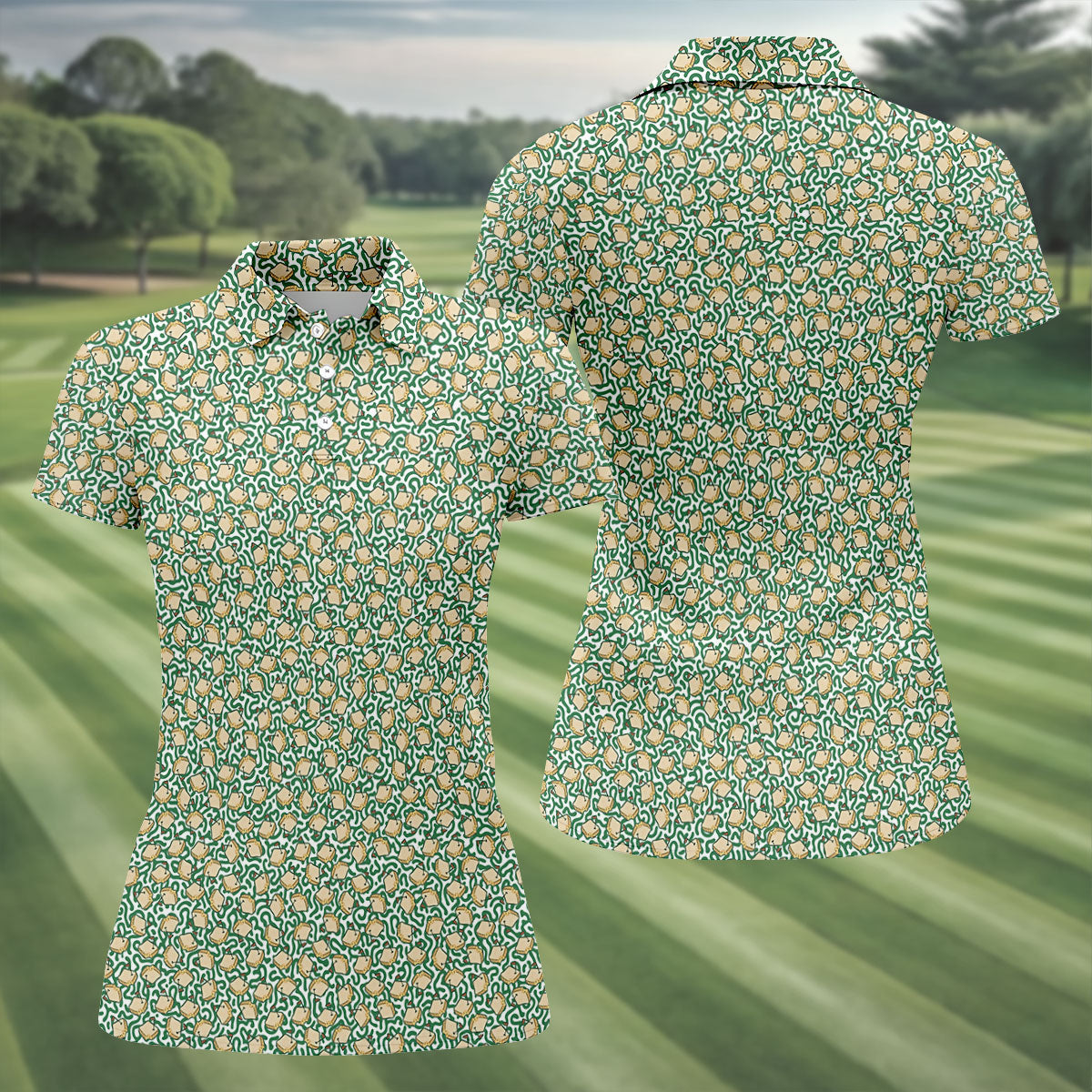 Sandwich Golf Course Seamless Pattern Performance Golf Shirt, Women Golf Top, Ladies Golf Shirts