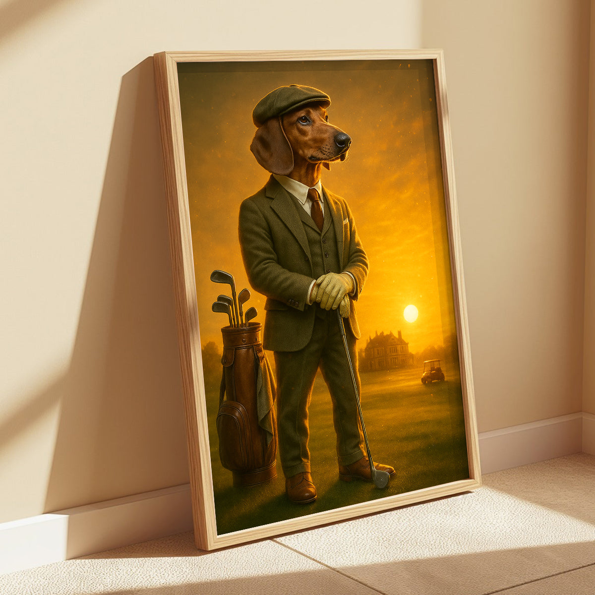 Dachshund Golf Poster, Golf Prints For Men, Golf Canvas Room Decor For Golfer