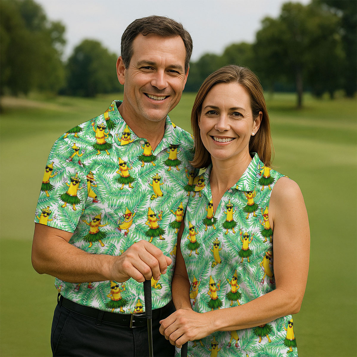 Funny Hula Banana Tropical Hawaiian Golf Shirt, Mens Golf Polo, Printed Golf Shirts