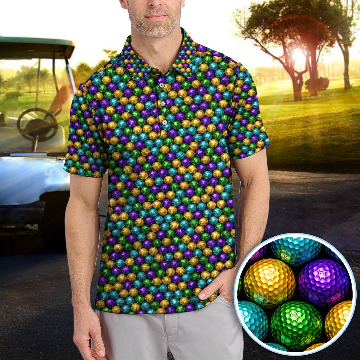 Disco Ball Pattern Golf Polos, Mardi Gras Golf Shirt For Men, Golf Gift For Golfer