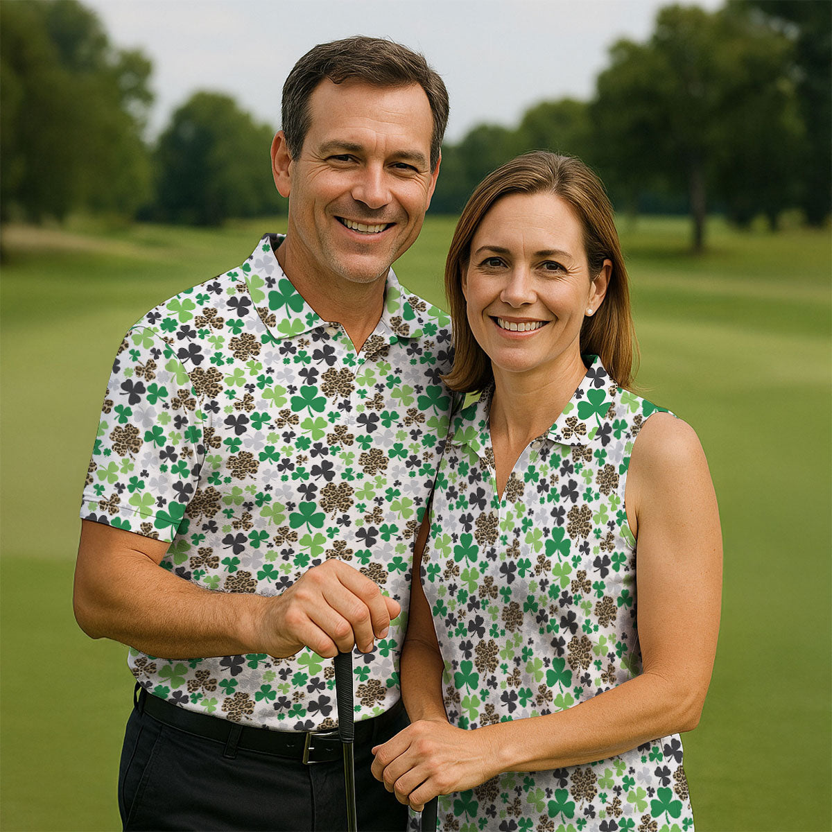 Leopard Pattern St Patrick's Day Shamrock Golf Shirt, Fun Women's Golf Shirts, Women's Golf Tops