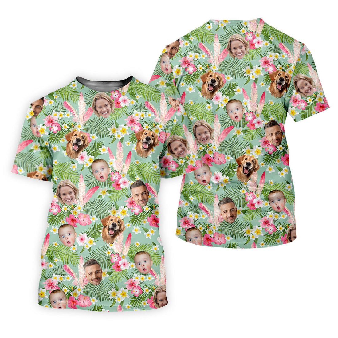 Hibiscus Hawaiian Shirt, Green Hawaiian Shirt, Custom Face Shirt, Womens Long Sleeve Golf Shirts, Ladies Golf Shirts