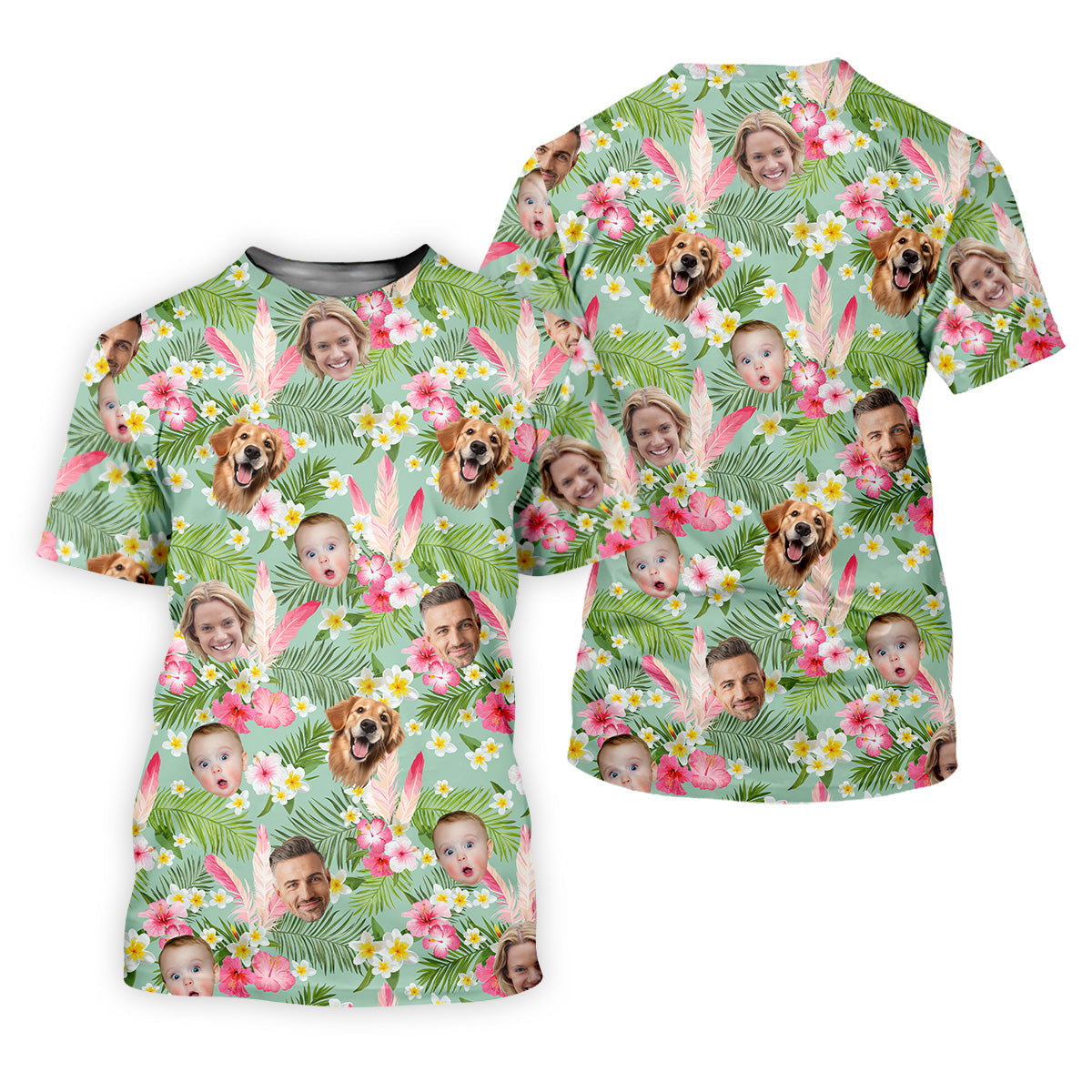 Hibiscus Hawaiian Shirt, Green Hawaiian Shirt, Custom Face Shirt, Womens Long Sleeve Golf Shirts, Ladies Golf Shirts