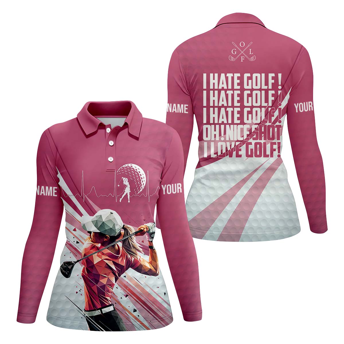 I Hate Golf Nice Shot I Love Golf Custom Womens Golf Polo ShirtGolfing Apparel, Womens Golf Gifts