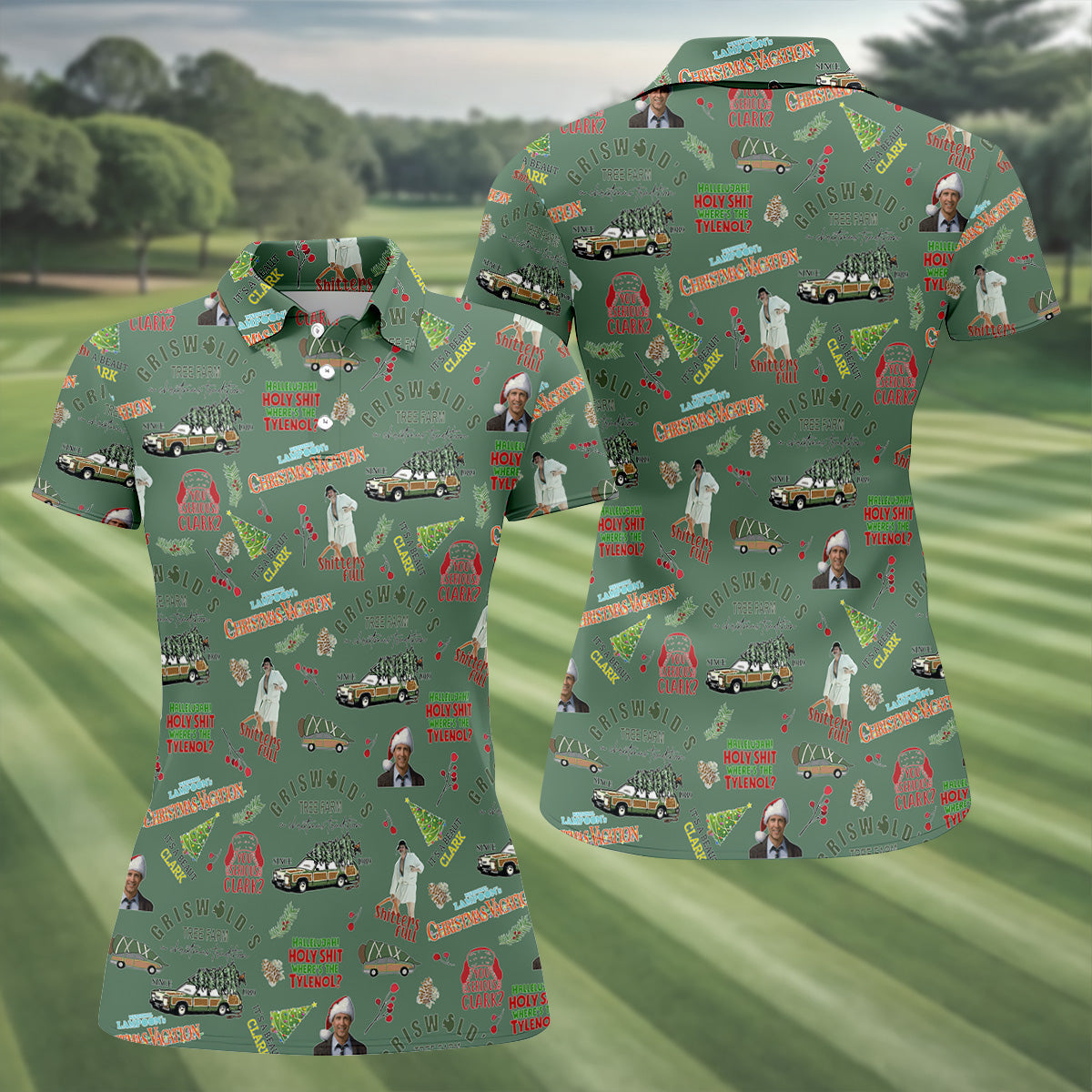 Tree Farm Moss Green Christmas Golf Shirt, Fun Women's Golf Shirts, Ladies Golf Polos