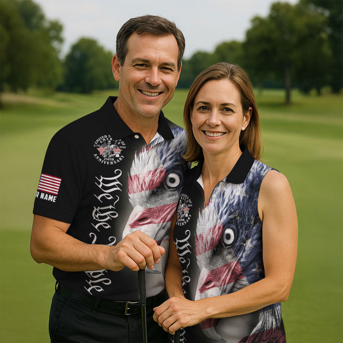 We The People Patriotic Bald Eagle American Flag Golf Shirt, 250 Years 4th Of July Golf Shirt For Women