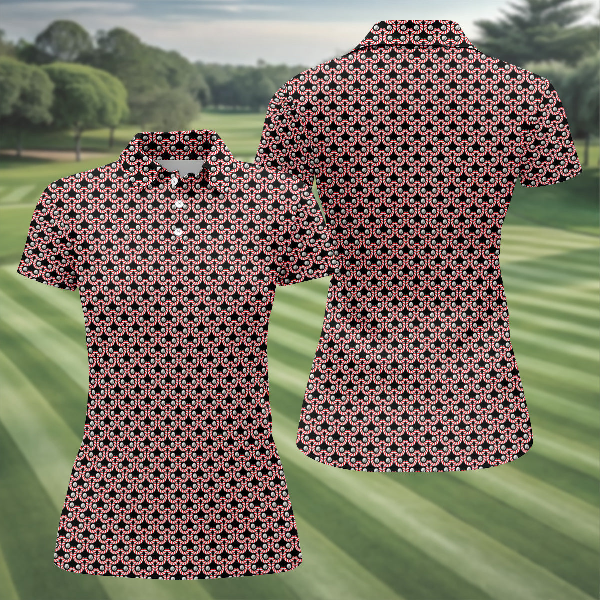 Golf Ball Candy Cane Golf Shirt, Women Golf Top, Ladies Sleeveless Tops, Women's Golf Shirts