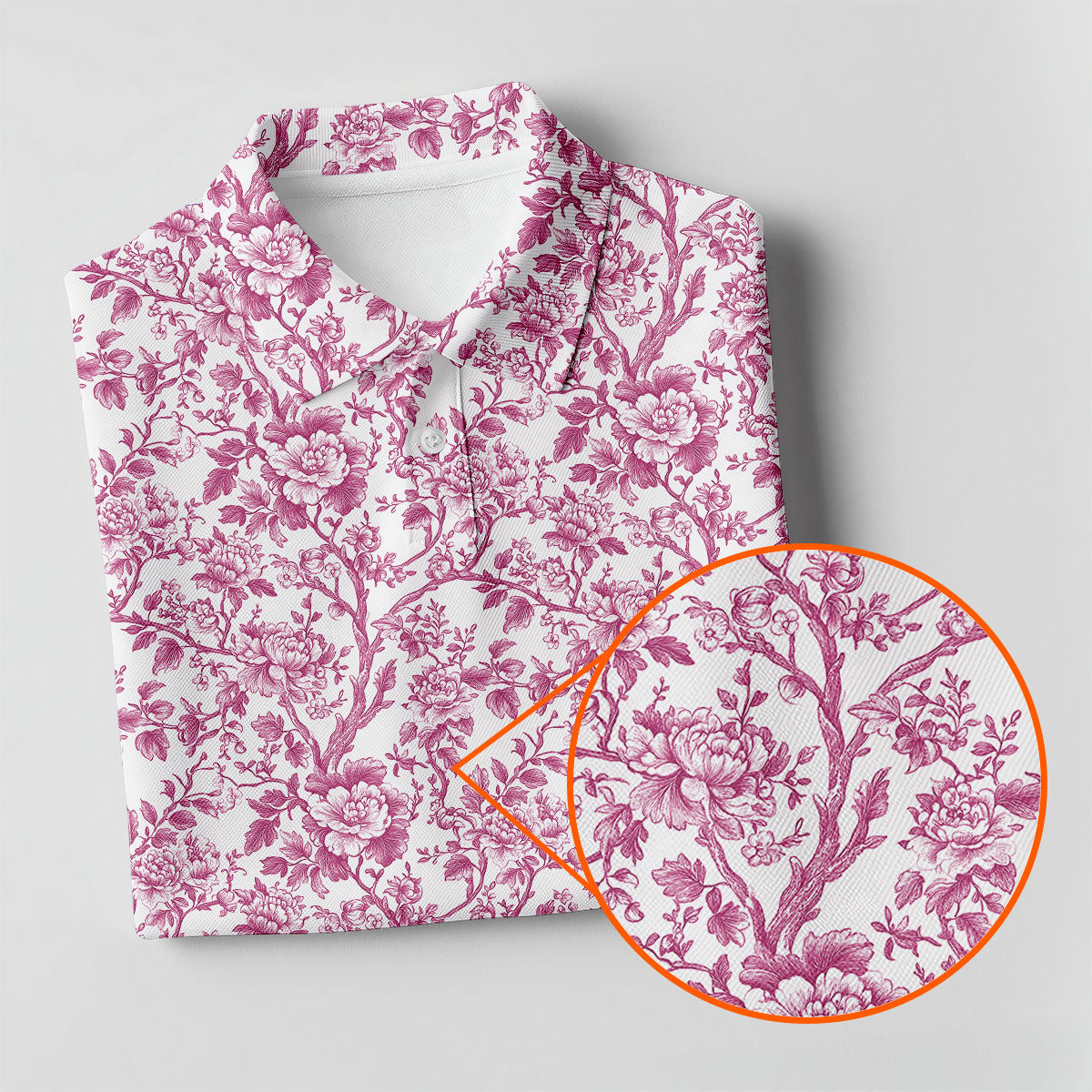 Toile De Jouy Pink Golf Shirt, Women's Golf Tops, Ladies Golf Shirts, Golf Gift For Ladies, Golf Shirt For Women