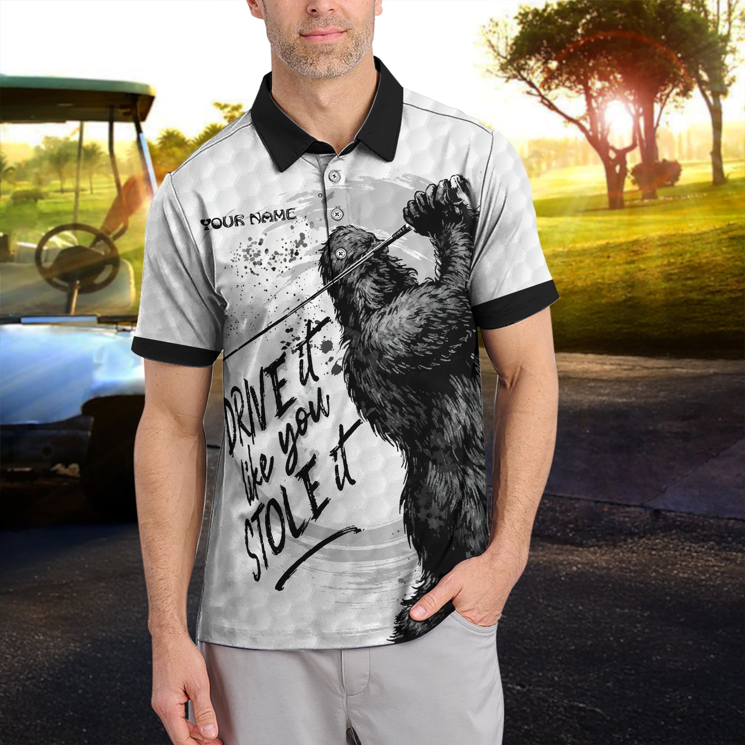 Bigfoot Golf Polos, Drive It Like You Stole It Men’s Golf Shirt, Crazy Golf Gift For Golfer