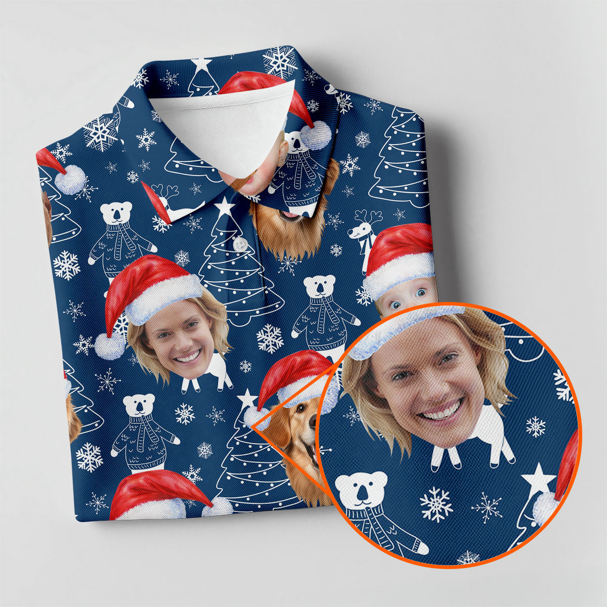 Custom Face Snow Figure Navy Golf Shirt, Christmas Golf Shirt, Women's Golf Tops, Ladies Golf Shirts