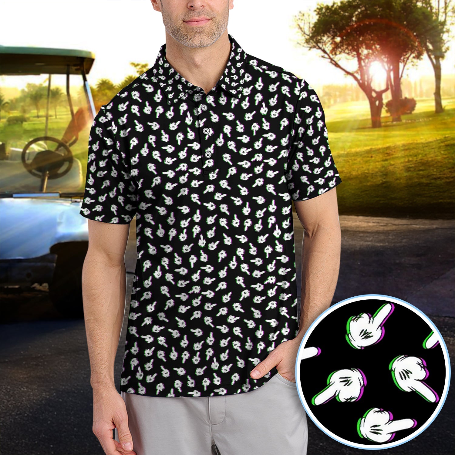 Funny Finger Pattern Golf Shirt, Crazy Golf Polos For Golfer, Golf Outfit For Men