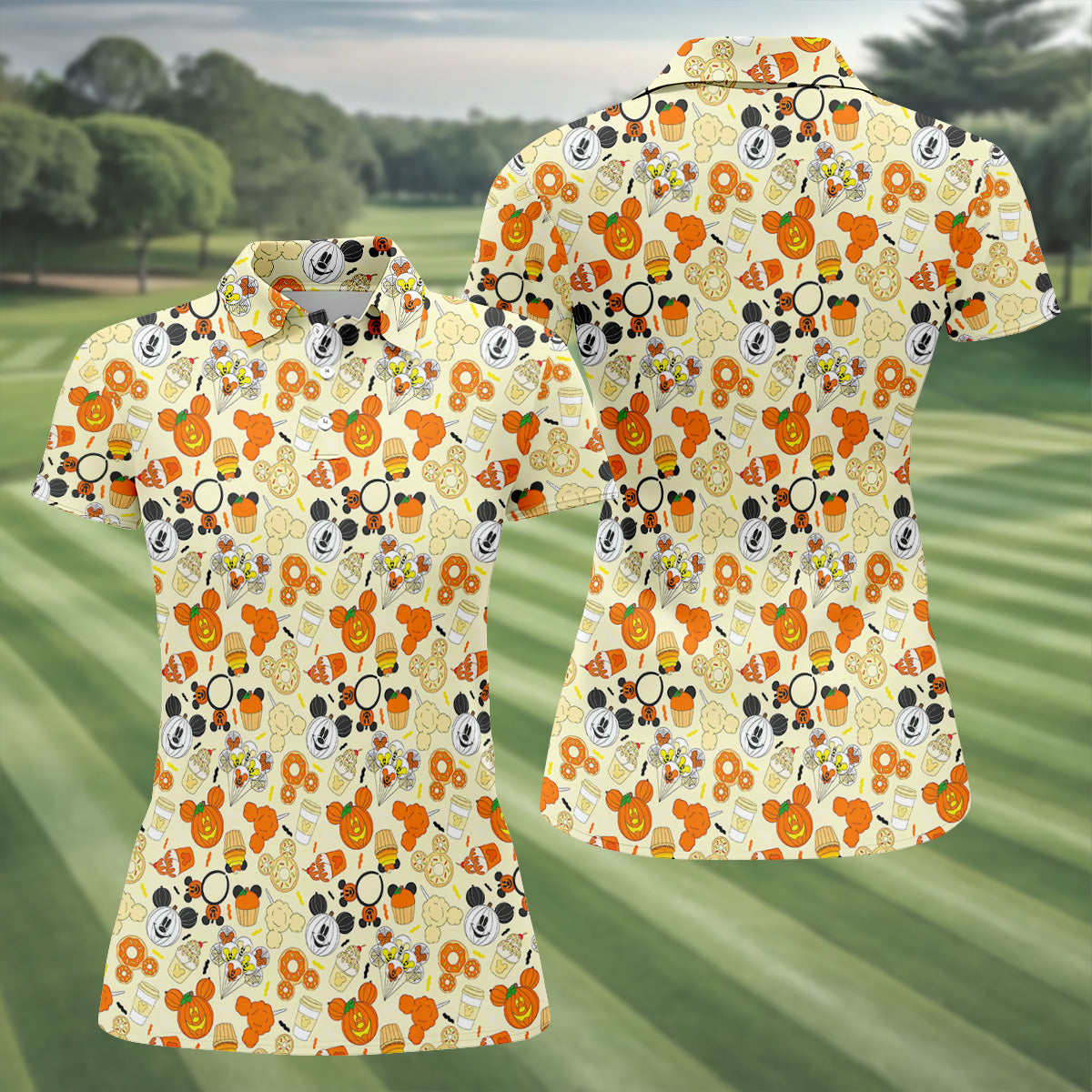 Cute Halloween Pattern Ladies Golf Polos, Sweet Spooky Women's Golf Tops, Halloween Golf Shirt