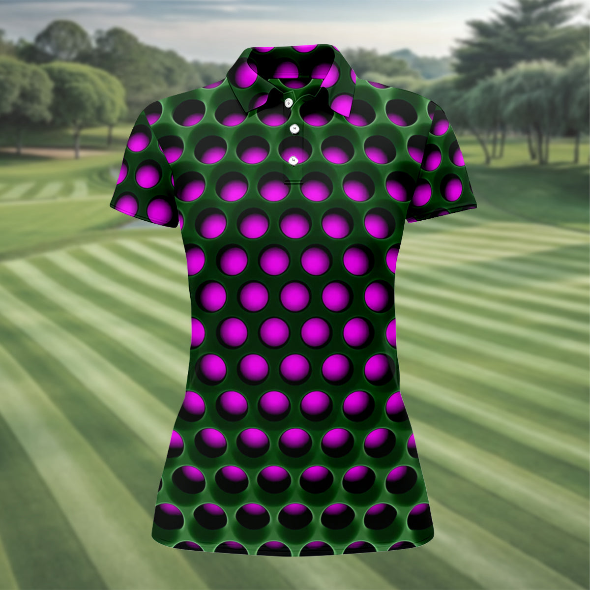 3D Effect Circular Pattern Purple Golf Shirt, Cool Golf Outfit, Women Golf Top, Ladies Golf Shirts