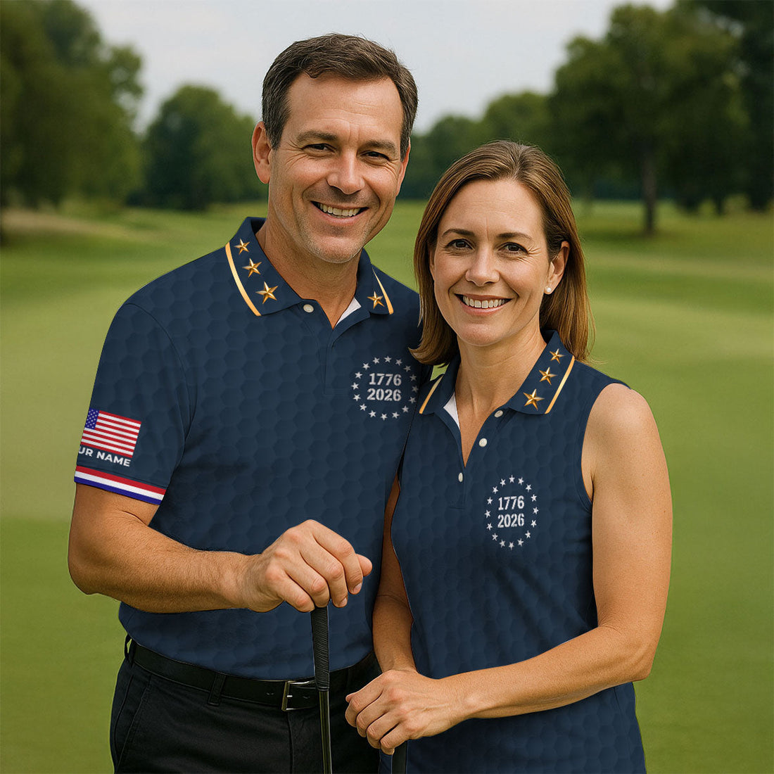 250 Years Quarter Millennnial Golf Ball Pattern Navy Patriotic Golf Shirt, 4th Of July Golf Shirts For Men