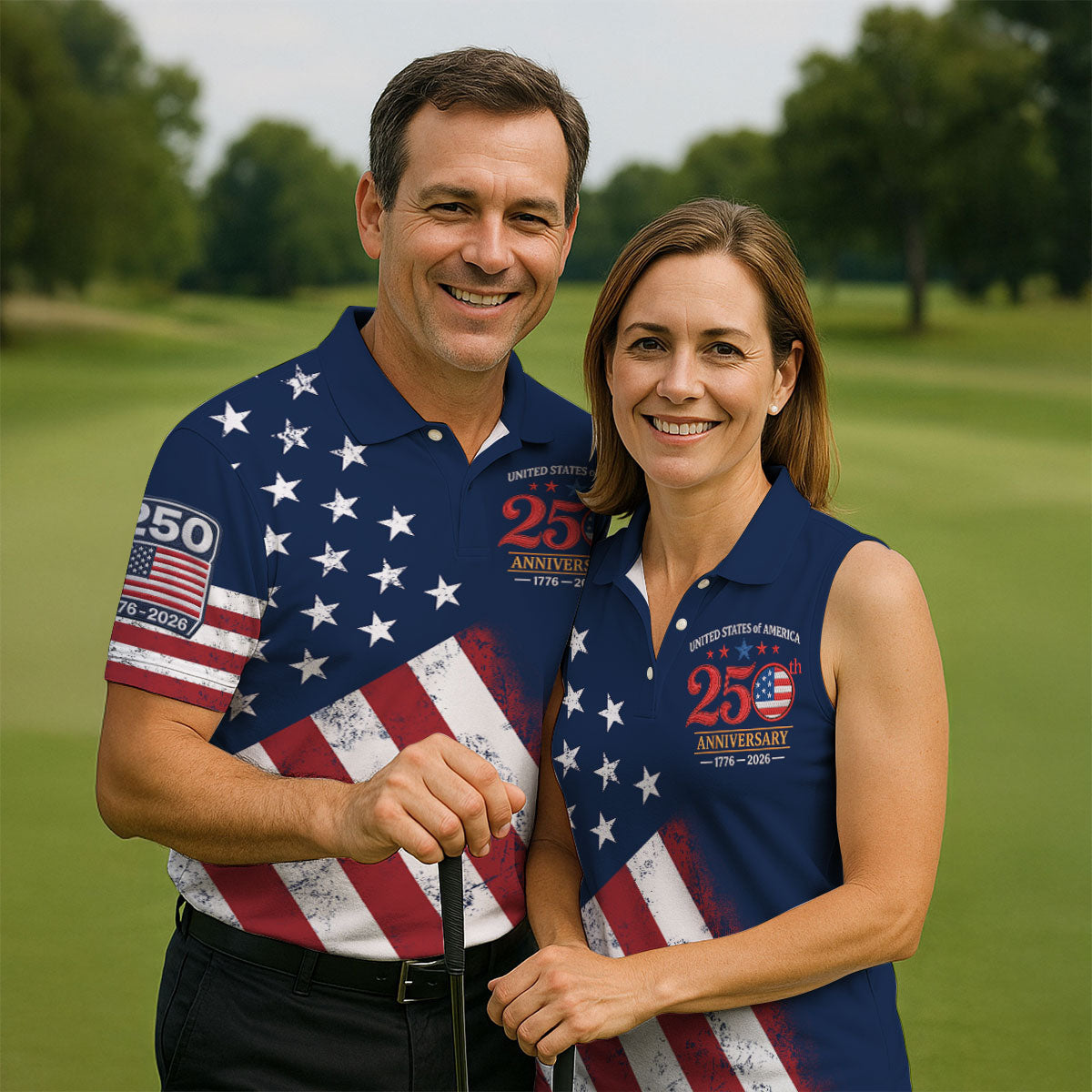 USA 250th Anniversary Father's Day American Flag Golf Shirt, 4th Of July Polo Shirts For Men