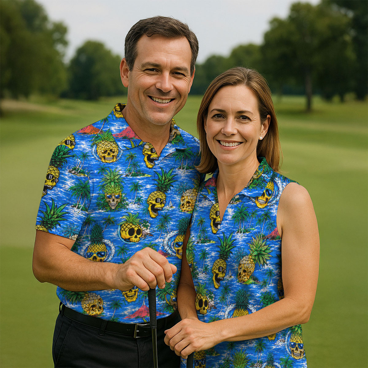 Pineapple Skull Island Ocean Hawaiian Golf Shirt, Hawaiian Golf Shirt, Golf Shirts For Men