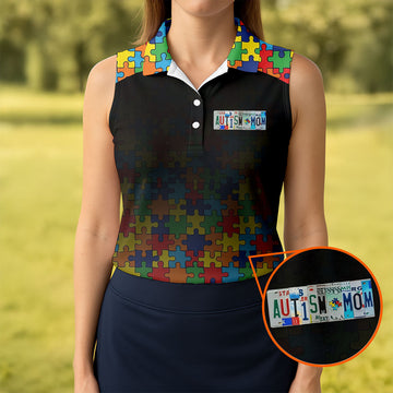 Autism Mom Colorful Puzzles Black Faded Women's Golf Tops, Golf Shirt For Women, Unique Mother's Day Gifts