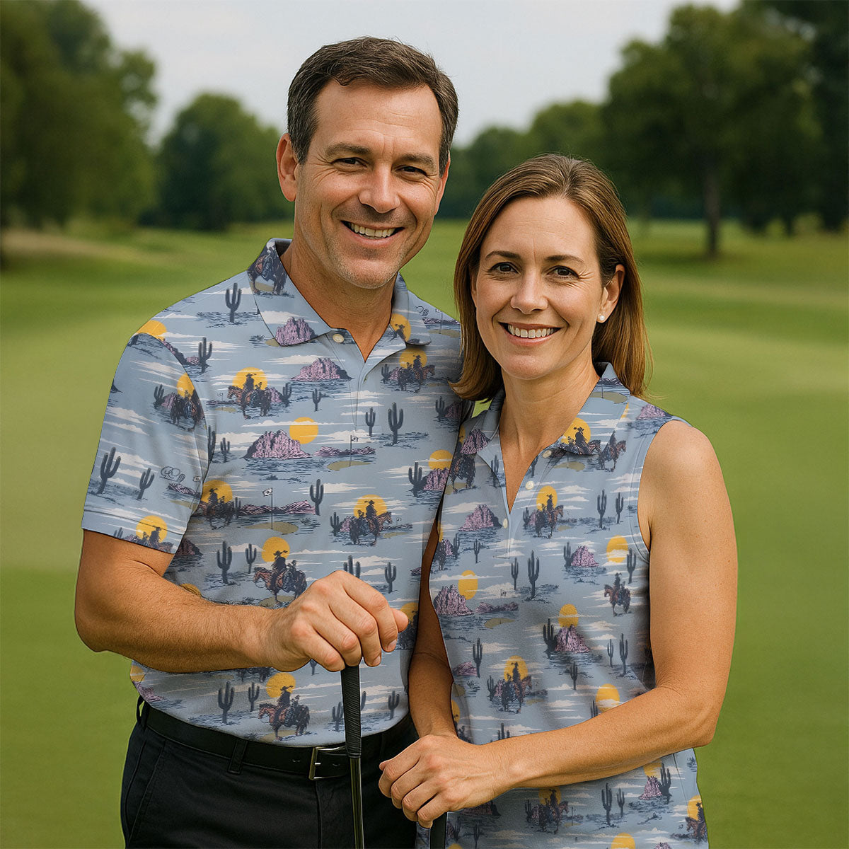 Cowboy Silhouette Desert Sunset Western Golf Shirt, Polo Shirts For Men, Golf Shirts For Men