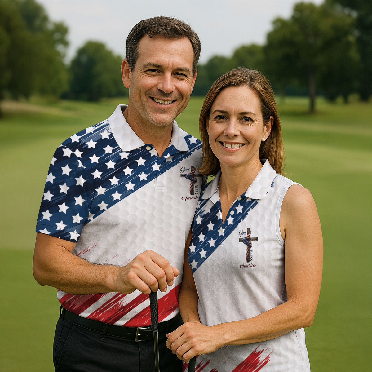 America 250 Anniversary Bald Eagle US Flag Brush White Golf Shirt, Patriotic 4th Of July Golf Shirt For Women