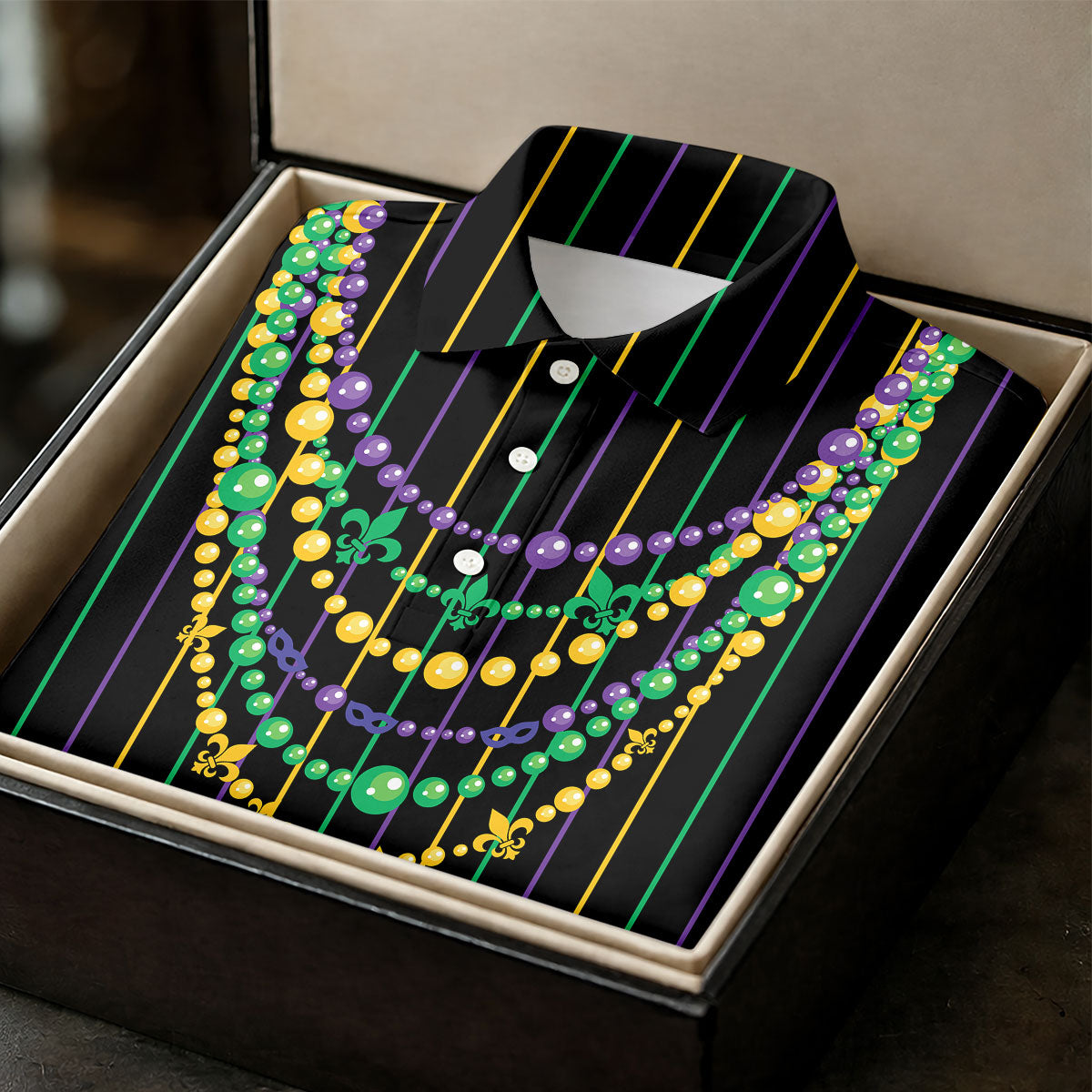 Mardi Gras Beads Necklaces Print Black Golf Shirt, Women's Golf Shirts, Ladies Golf Polos, Golf Shirt For Women