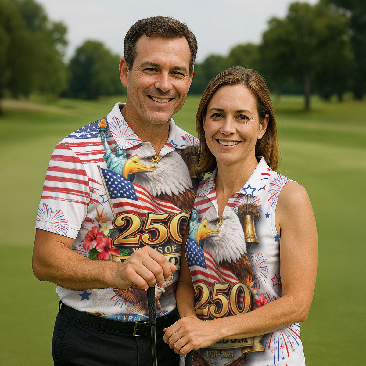 250 Years Of Freedom 1776-2026 White 4th Of July Women Golf Top, 250th Anniversary Patriotic Golf Shirt