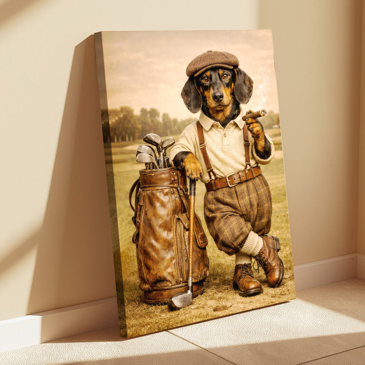Vintage Dachshund Golf Poster, Wiener Dog Golf Wall Art, Golf Canvas For Men