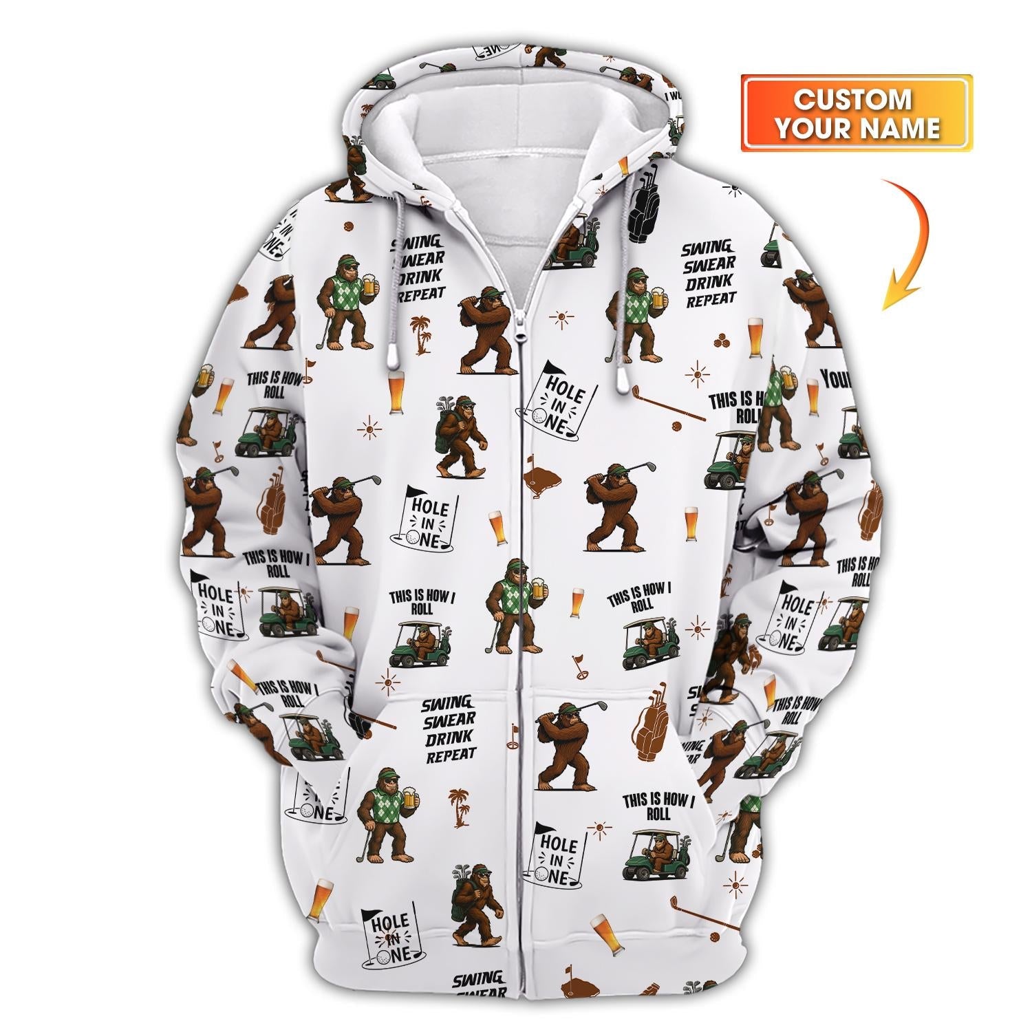 Masters Golf Polo Shirt for Men – Custom Bigfoot Golfbeer Design – Hole in One Swing Swear Drink Repeat Tee