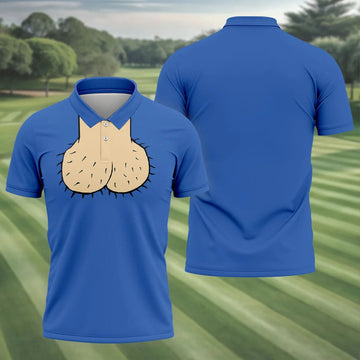 Blue Funny Dickhead Faux Chest Golf Shirt, Men's Polo Shirts, Polo Shirts For Men